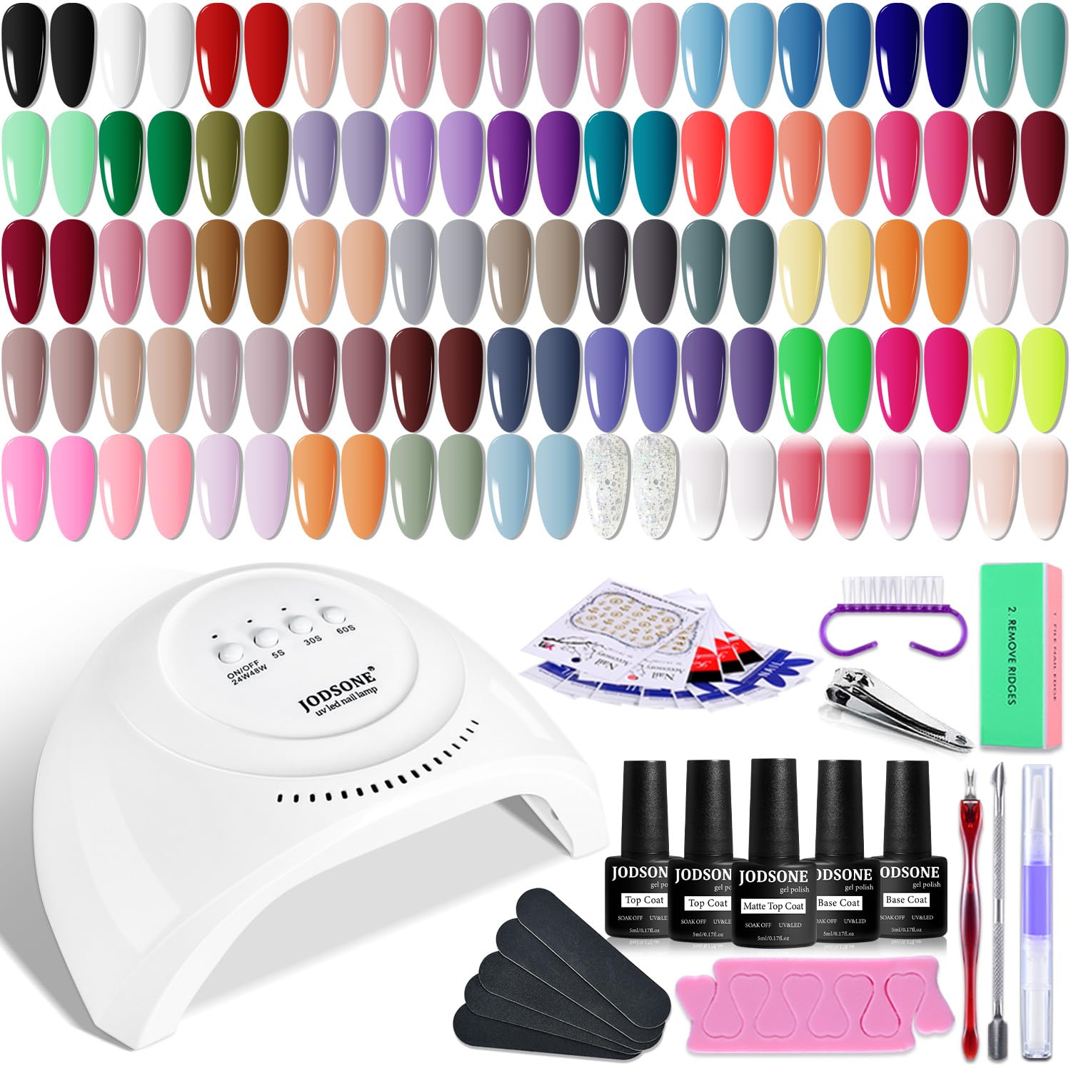 JODSONE 60 Pcs Gel Nail Polish Kit with UV Light and Manicure Tools