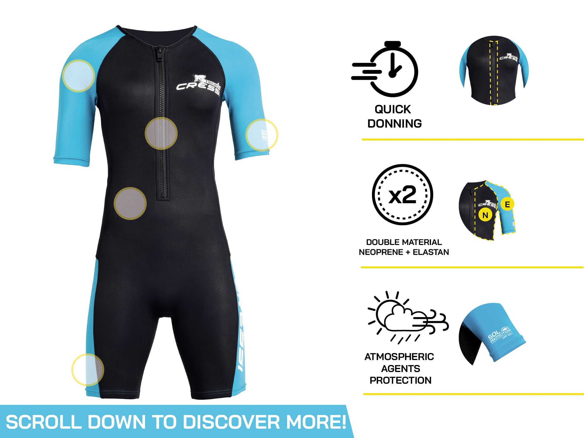 Cressi Tiburon 2mm Neoprene Shorty Wetsuit - Women's Black/Aquamarine