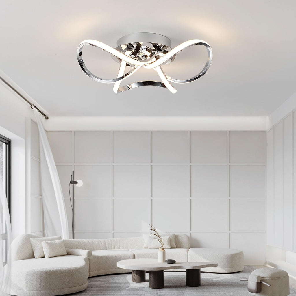Aurolite AL1015D LED Chrome Semi Flush Ceiling Light | Dimmable Swirl