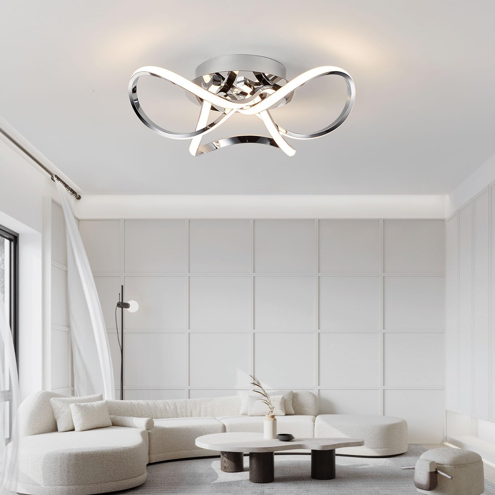 Aurolite AL1015D LED Chrome Semi Flush Ceiling Light | Dimmable Swirl
