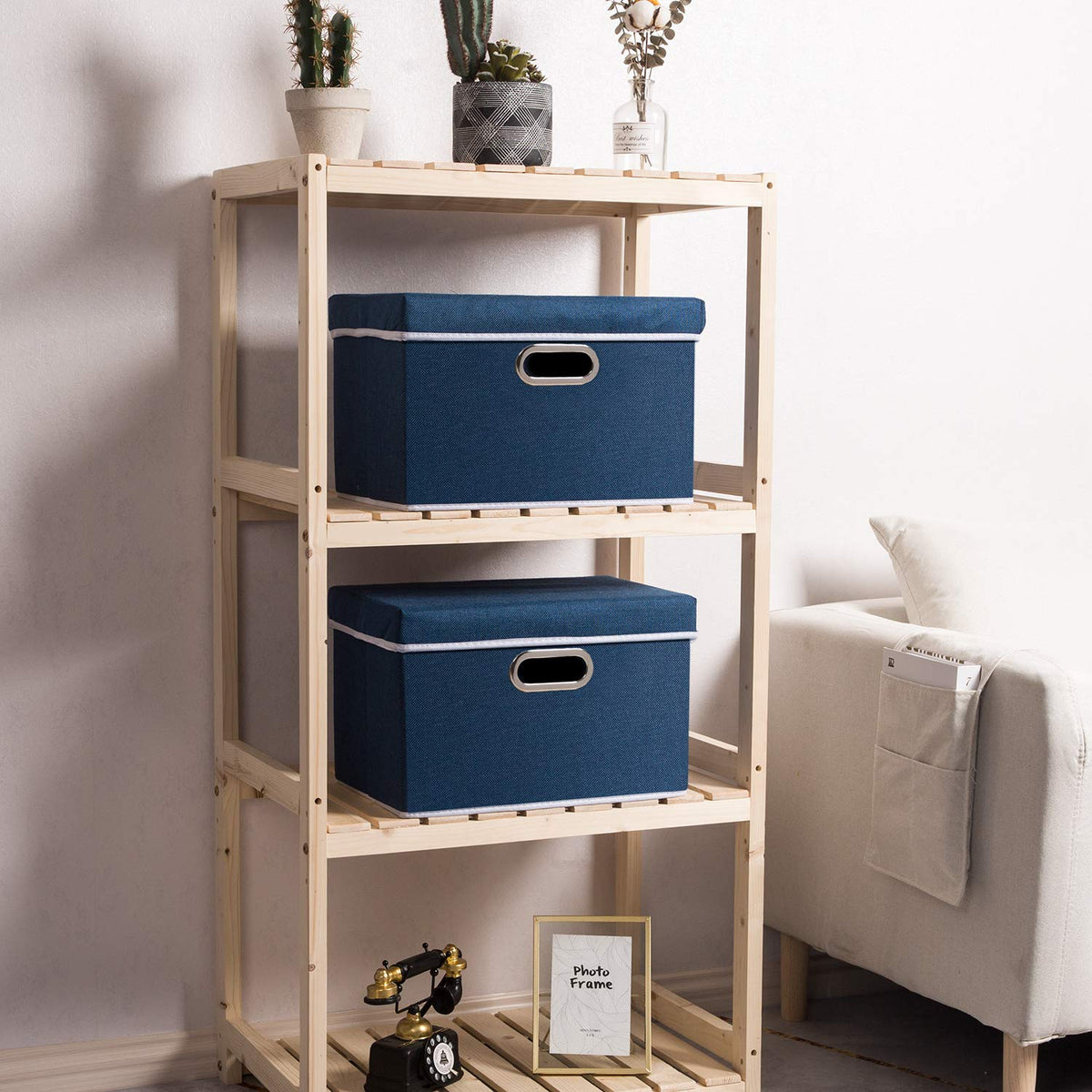Prandom Storage Boxes with Lids,Collapsible Linen Fabric Storage Box,Decorative Bins,Really Useful Box,Clothing Storage,Stackable,38x25x25cm,Royal - image 3