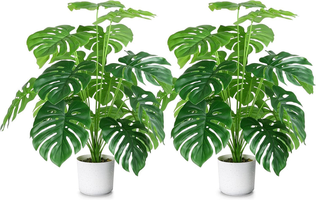 28" Artificial Monstera Palm Tree - 2 Pack Faux Silk Plants