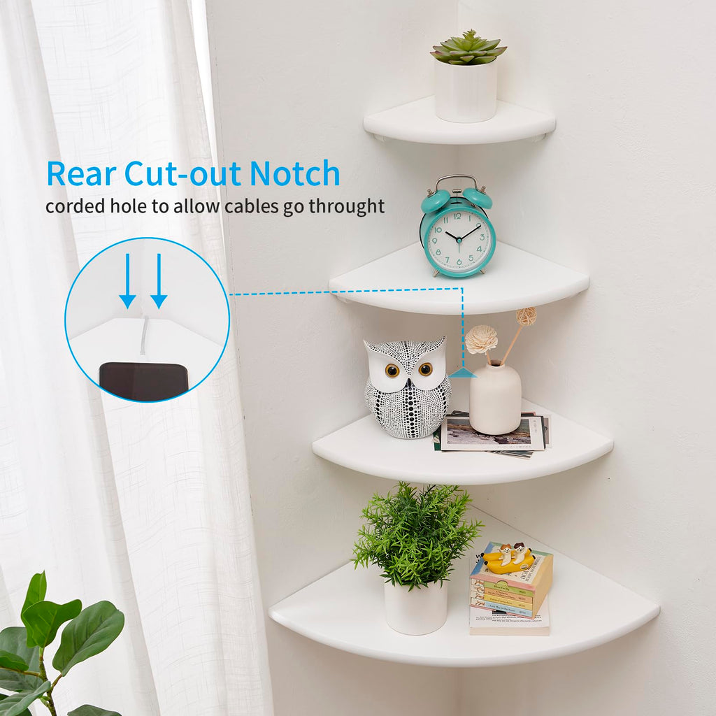 GIEANOO 16-Inch Solid Oak Wood Floating Corner Shelf with Wire Hole