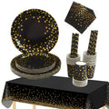 Black and Gold Dot Disposable Party Tableware Set - 90 Pieces