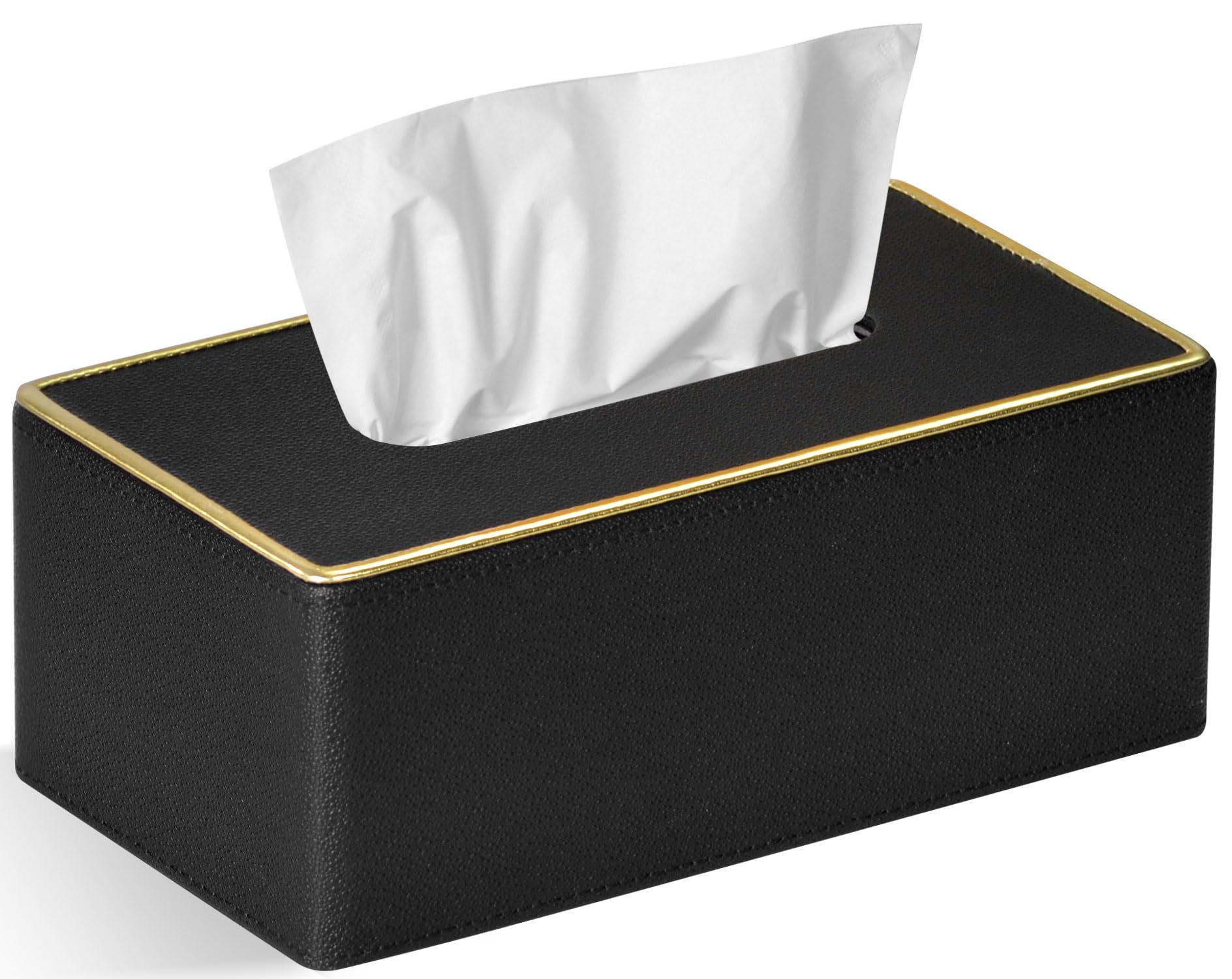 PU Leather Rectangular Tissue Box Cover - Black Pearl