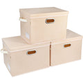 Voova 3-Pack Large Linen Fabric Storage Bins with Lids – Stackable Organizers