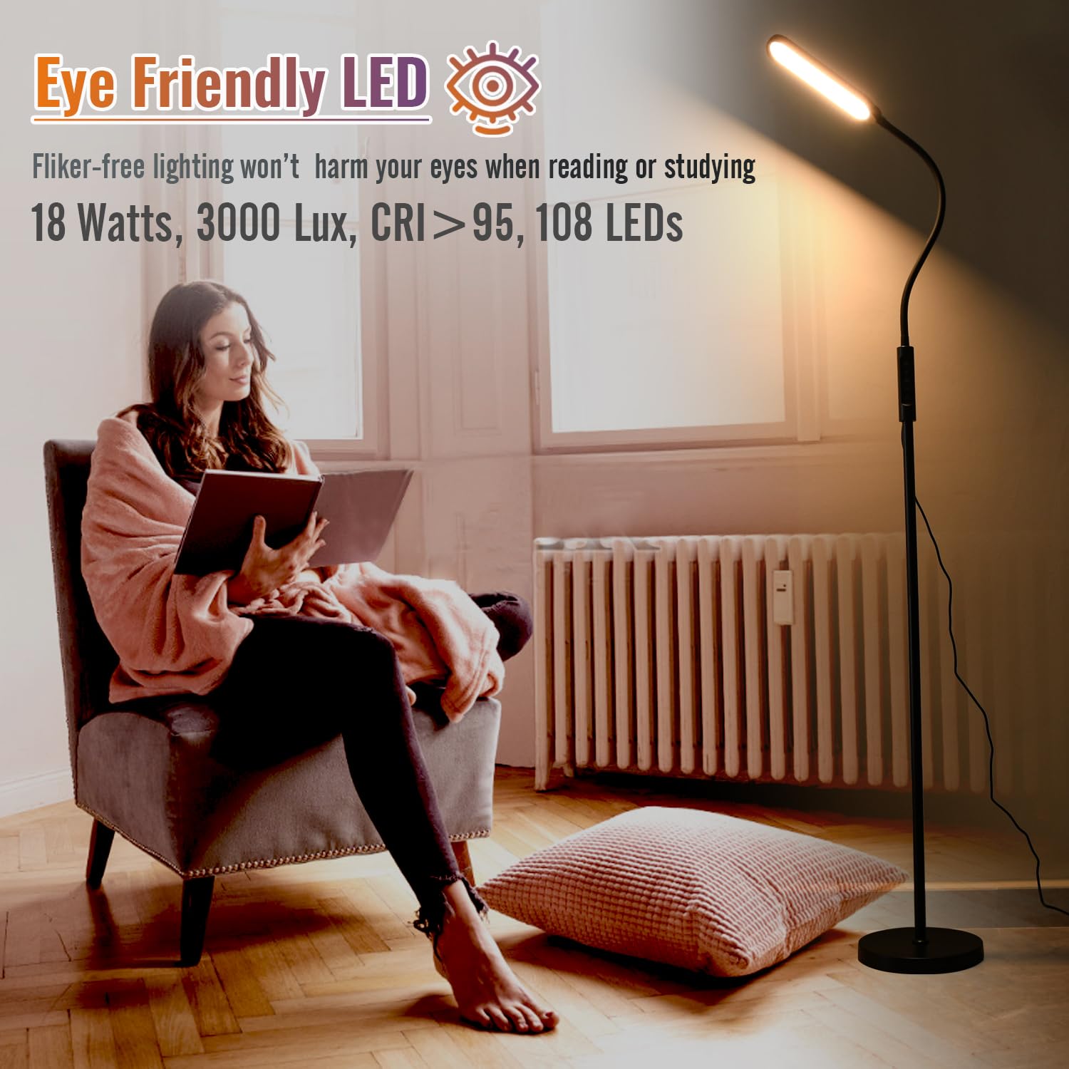 KOOSTONE LED Floor Lamp | 2-in-1 Dimmable Standing Light with Remote