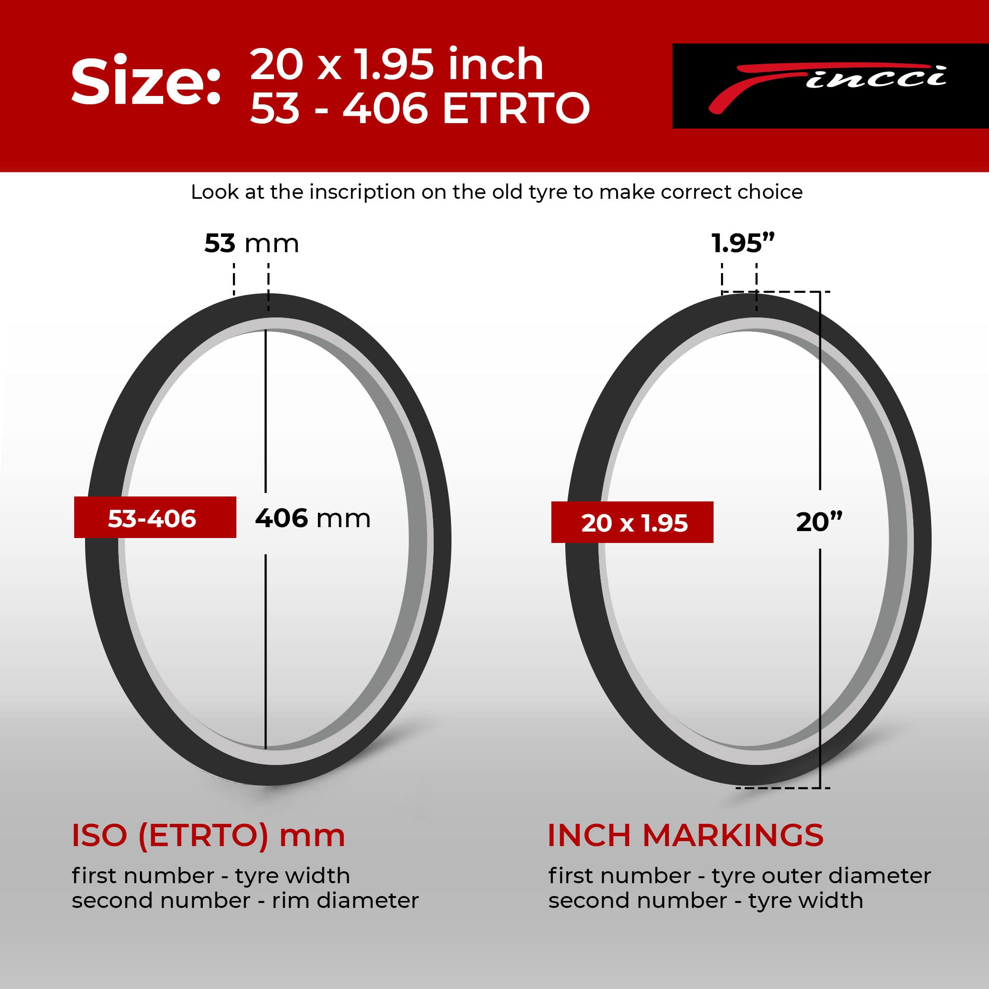 Fincci 20 x 1.95 BMX Bike Tyres | Set of 2 Tires with Schrader Inner Tubes