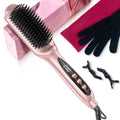 LANDOT Ionic Ceramic Hair Straightener Brush – Rose Gold Styler for Frizz
