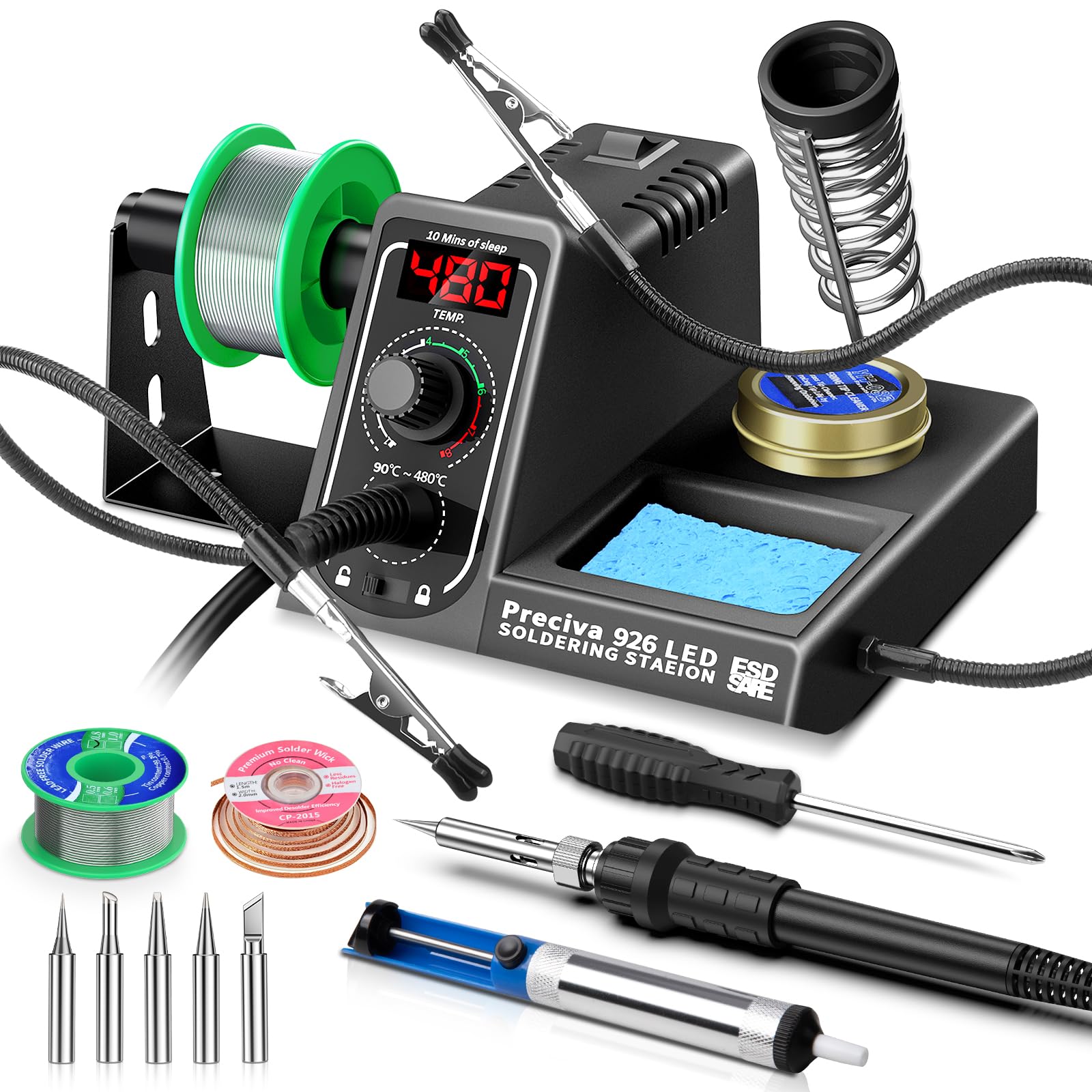 Preciva 926 LED Soldering Iron Kit | 130W Digital Station with 5 Tips