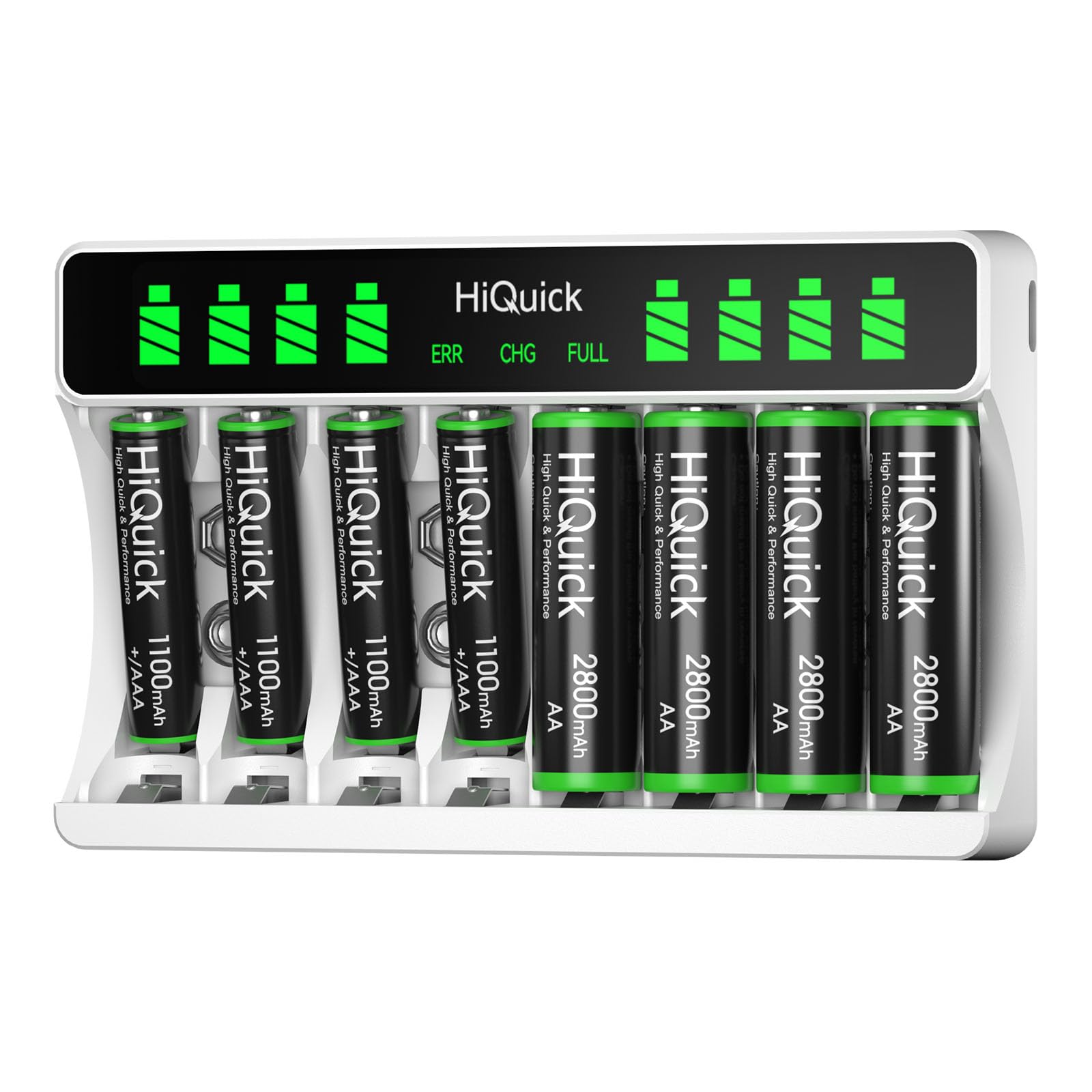 HiQuick 8-Slot AA AAA Battery Charger with 8 Rechargeable Batteries