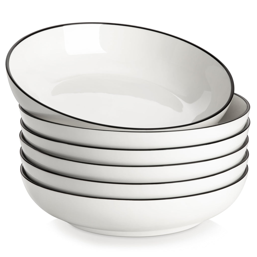 MALACASA Large Pasta Bowls Set of 6 – 42oz White Ceramic Serving Bowls