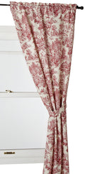 Ellis Curtain Victoria Park Toile Cotton Window Panels with Tiebacks, Red