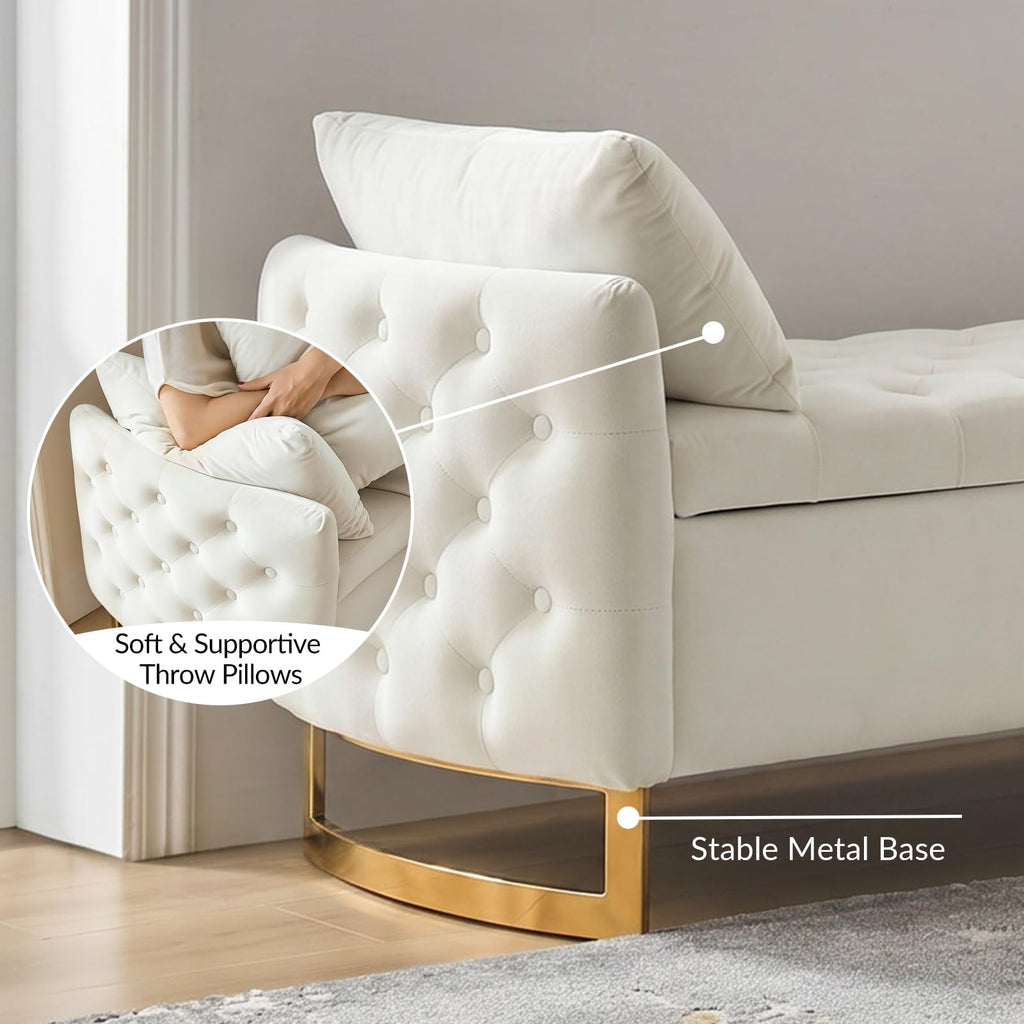 HULALA HOME Large Storage Bench with Metal Base for End of Bed, Ivory