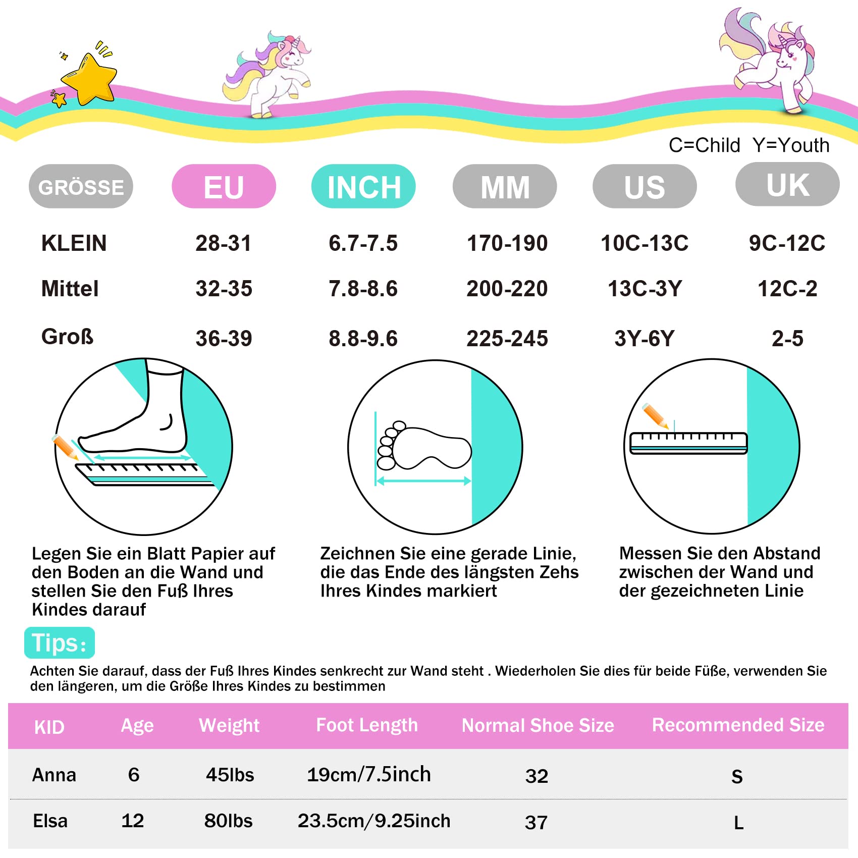 SULIFEEL Rainbow Unicorn Light Up Inline Skates for Kids - Adjustable