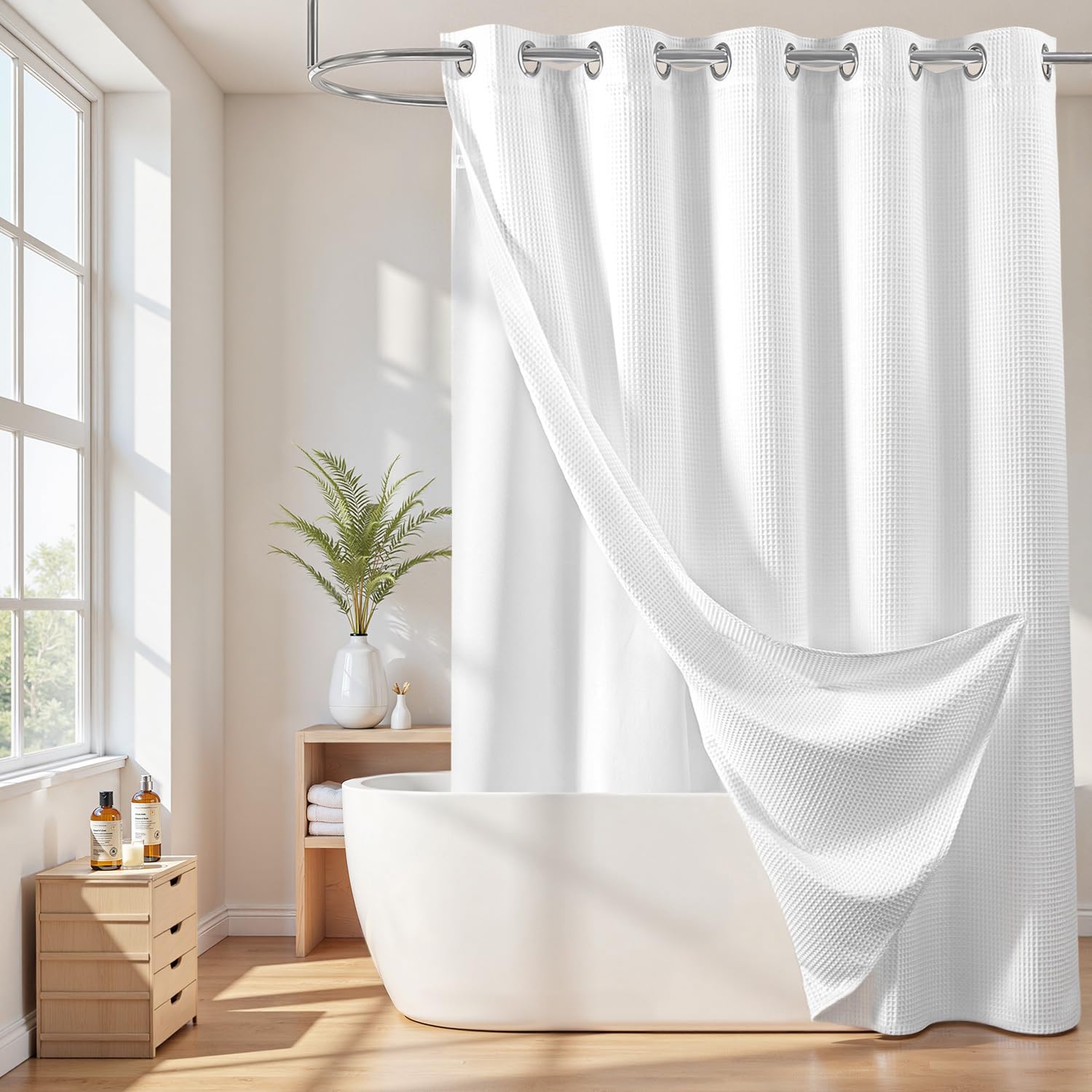 River Dream Hookless Shower Curtain with Snap-in Liner - White, 71x86