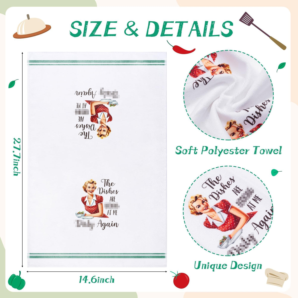 R HORSE 5Pcs Kitchen Dish Towel Funny Joked Themed Kitchen Dishcloth Absorbent Retro Sassy Lady Cleaning Dishcloth Bar Hilarious Hand Towel Gift for - image 3