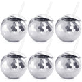 Nicunom 6-Pack Silver Disco Ball Cups with Lids & Straws – 600ml Reusable