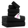 CASA COPENHAGEN 6-Piece Cotton Towel Set | 550 GSM Wave Textured - Black
