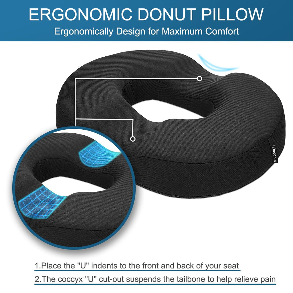 Emoobin Donut Pillow Memory Foam Seat Cushion for Office Chair, Car Seat and Wheelchair, 18 Inches Black - image 4