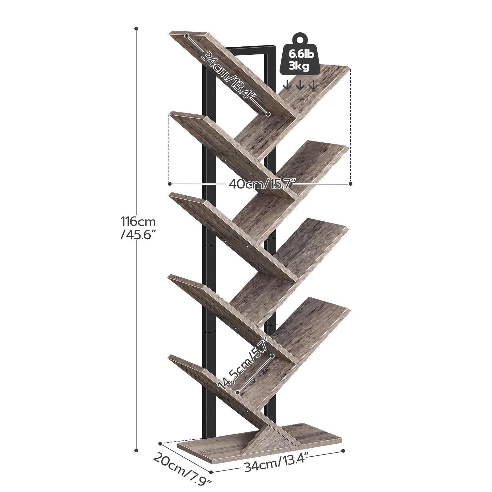 HOOBRO 9-Tier Tree Bookshelf – Industrial Floor Standing Tall Bookcase
