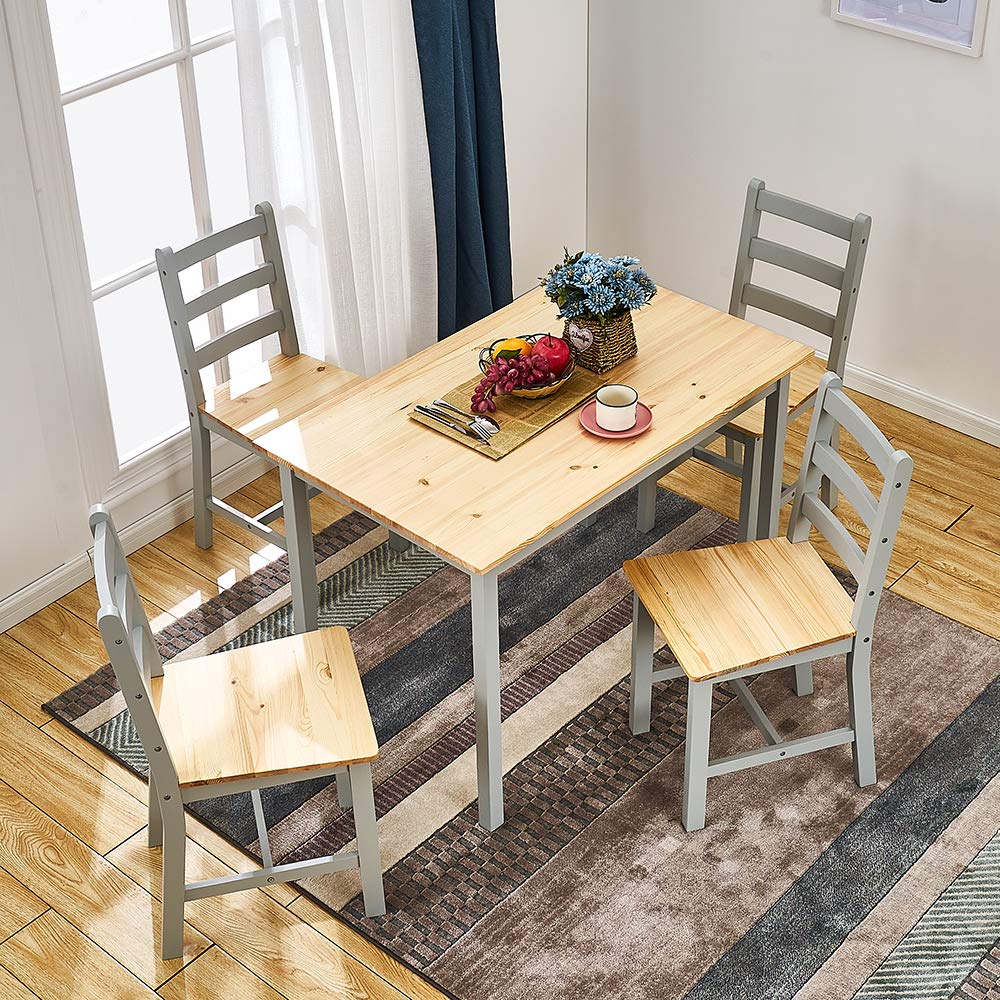 Panana Wooden Pine Dining Table with 4 Chairs in Choice of Colors Dining Room Furniture Set Grey Pine