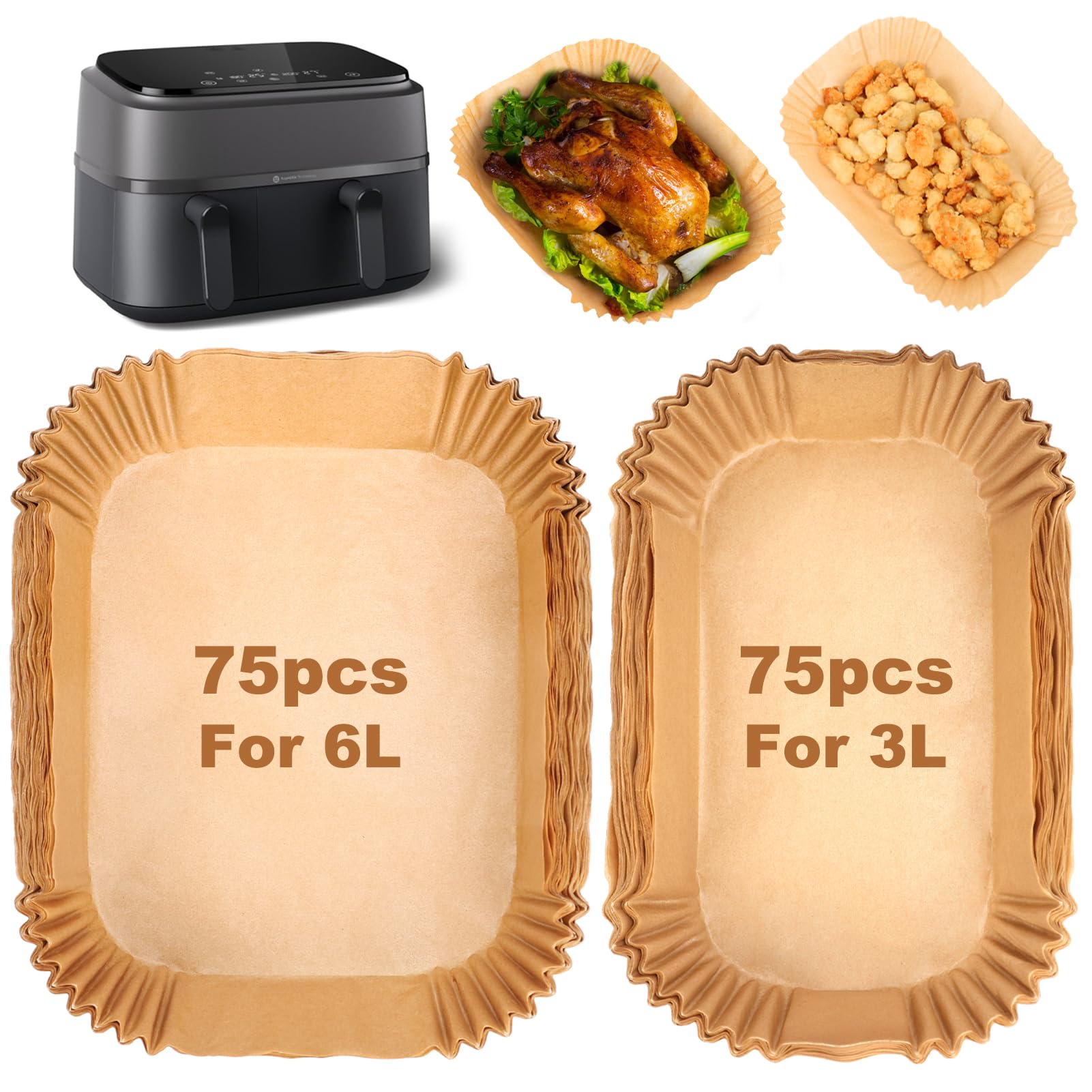 BYKITCHEN Disposable Air Fryer Liners for Dual Baskets - 150PCS