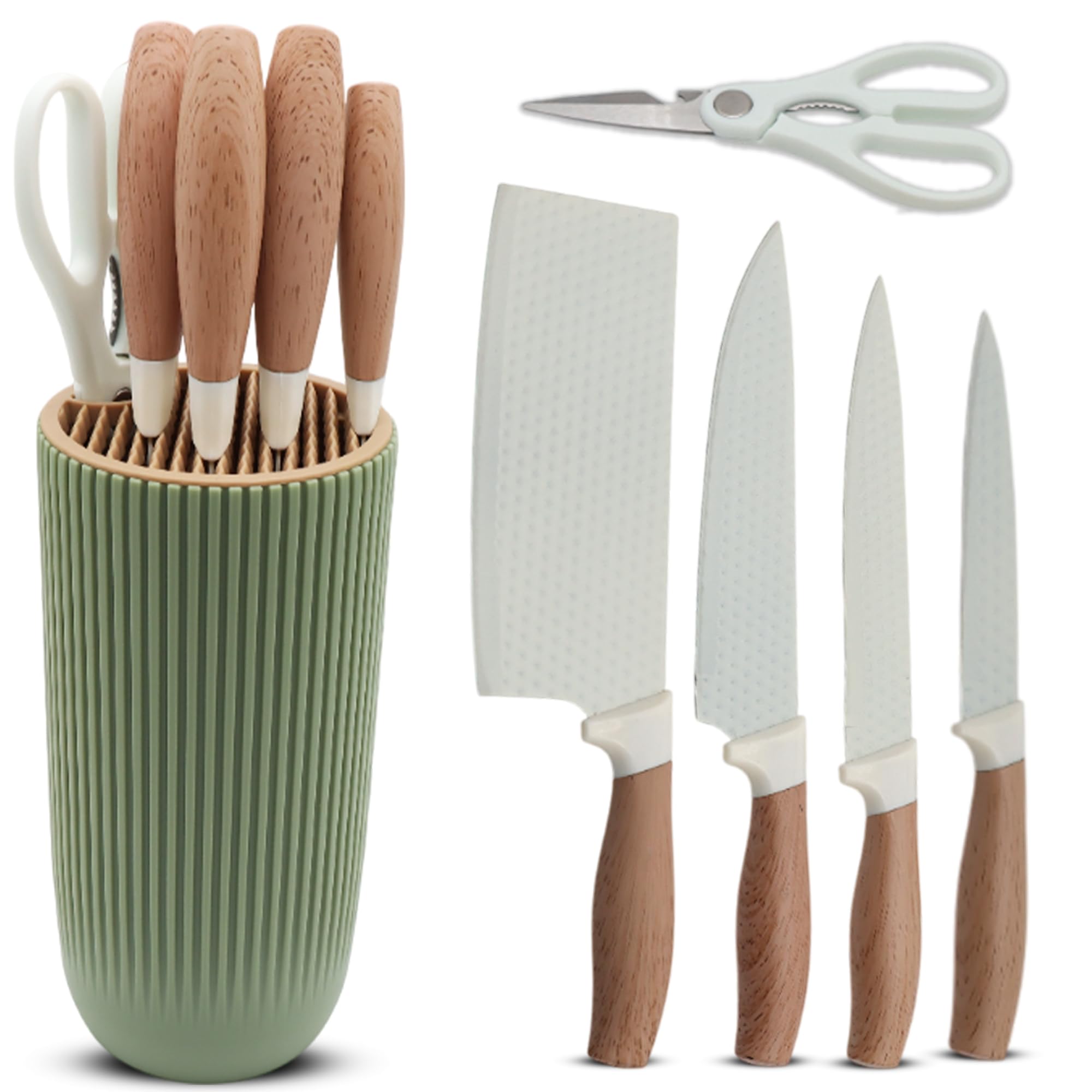 Home Vista 6-Piece Stainless Steel Knife Set with Storage Block – Green