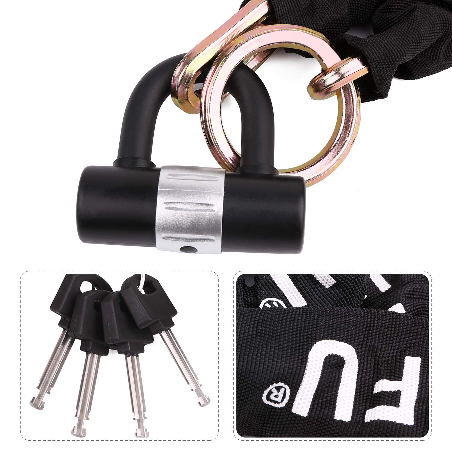 BIGLUFU Heavy Duty Motorcycle Chain Lock | 10mm Cut Proof Steel with U-Lock
