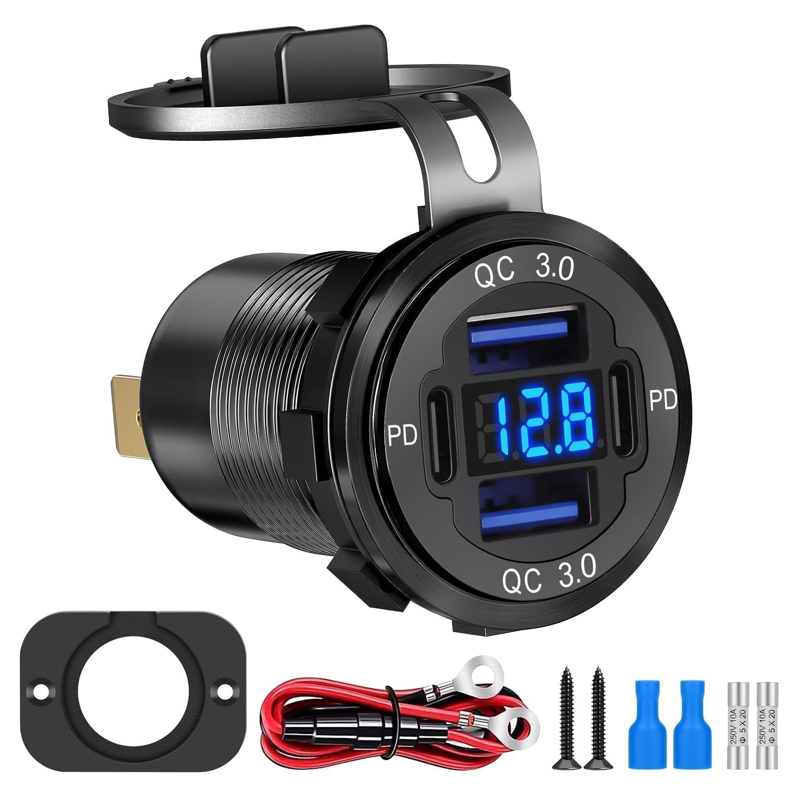Linkstyle 4-Port USB Car Charger Socket with LED Voltmeter – 12V/24V
