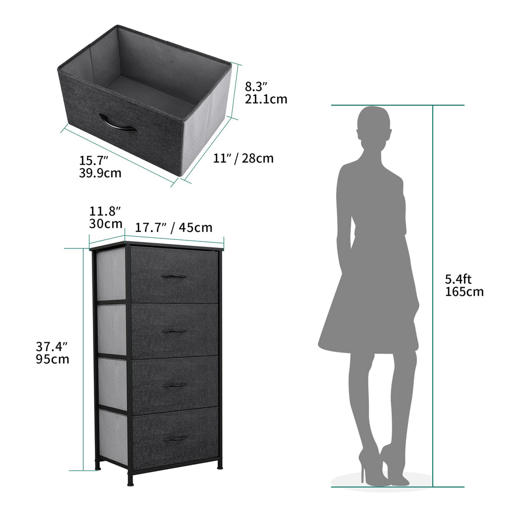 YITAHOME 4-Drawer Fabric Dresser | Modern Chest with Wood Top - Black Grey