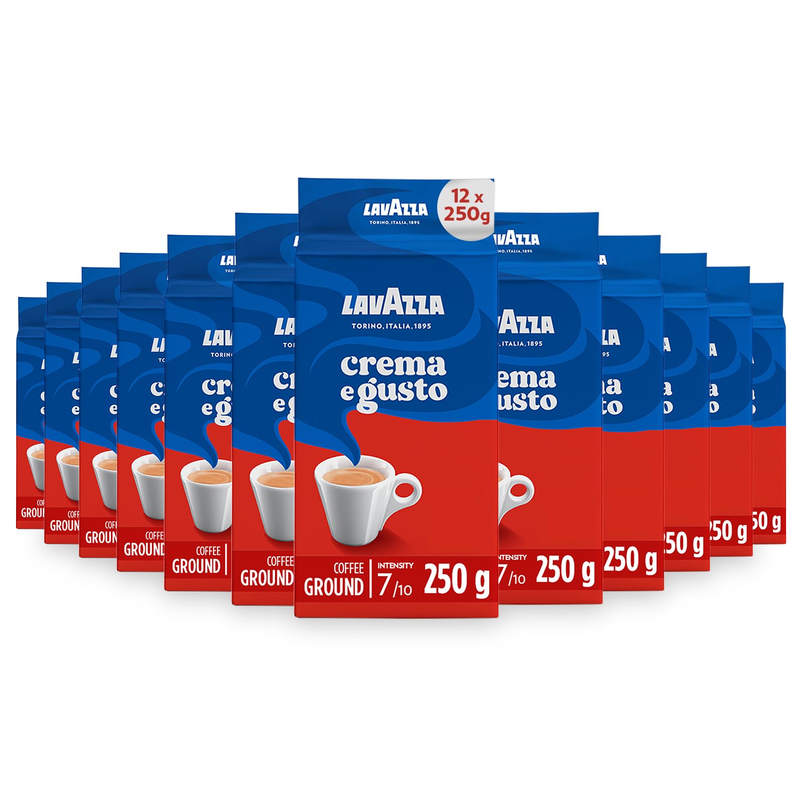 Lavazza Crema e Gusto Dark Roast Ground Coffee - 250g (12-Pack) Bulk
