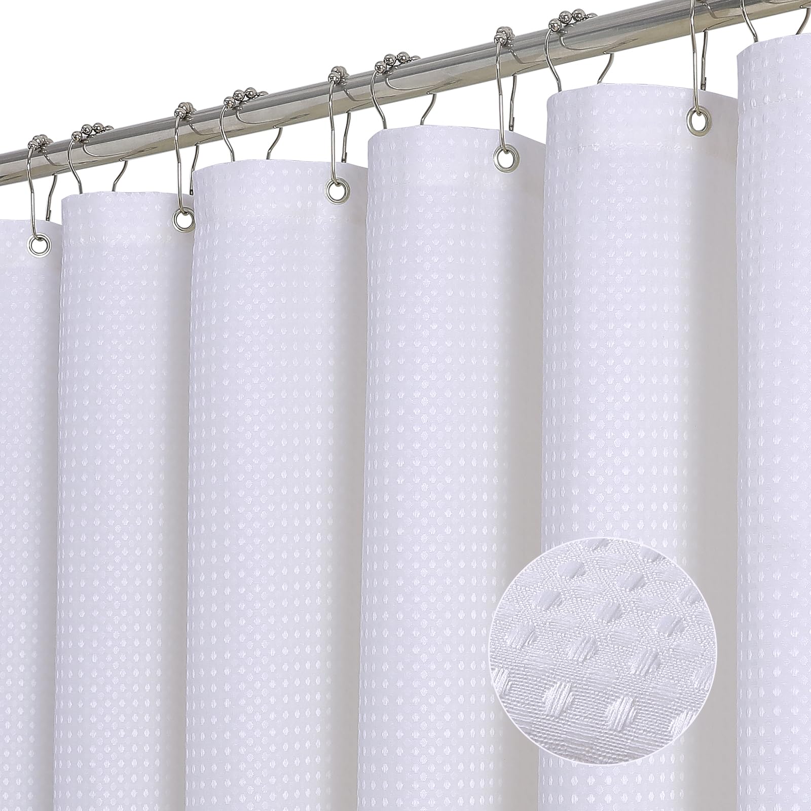 ROLIZOE White Waffle Shower Curtain – Heavy Duty 256GSM Fabric