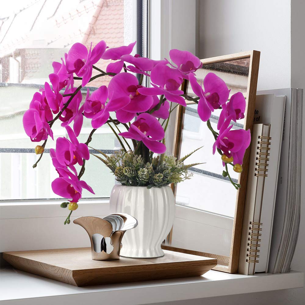 LESING Real Touch Artificial White Orchid in Ceramic Vase - 15.5"