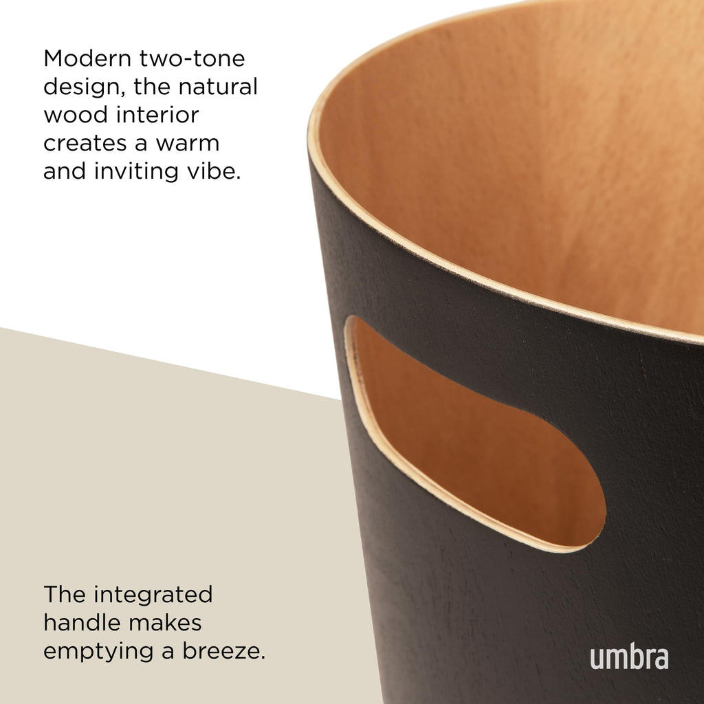 Umbra Woodrow 2 Gallon Modern Wooden Trash Can - Black/Natural