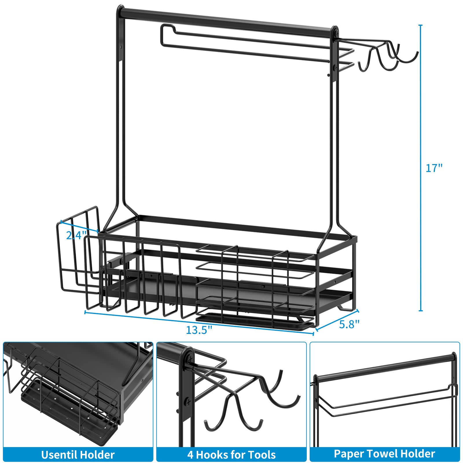 BBQ Grill Caddy with Paper Towel Holder and 4 Hooks