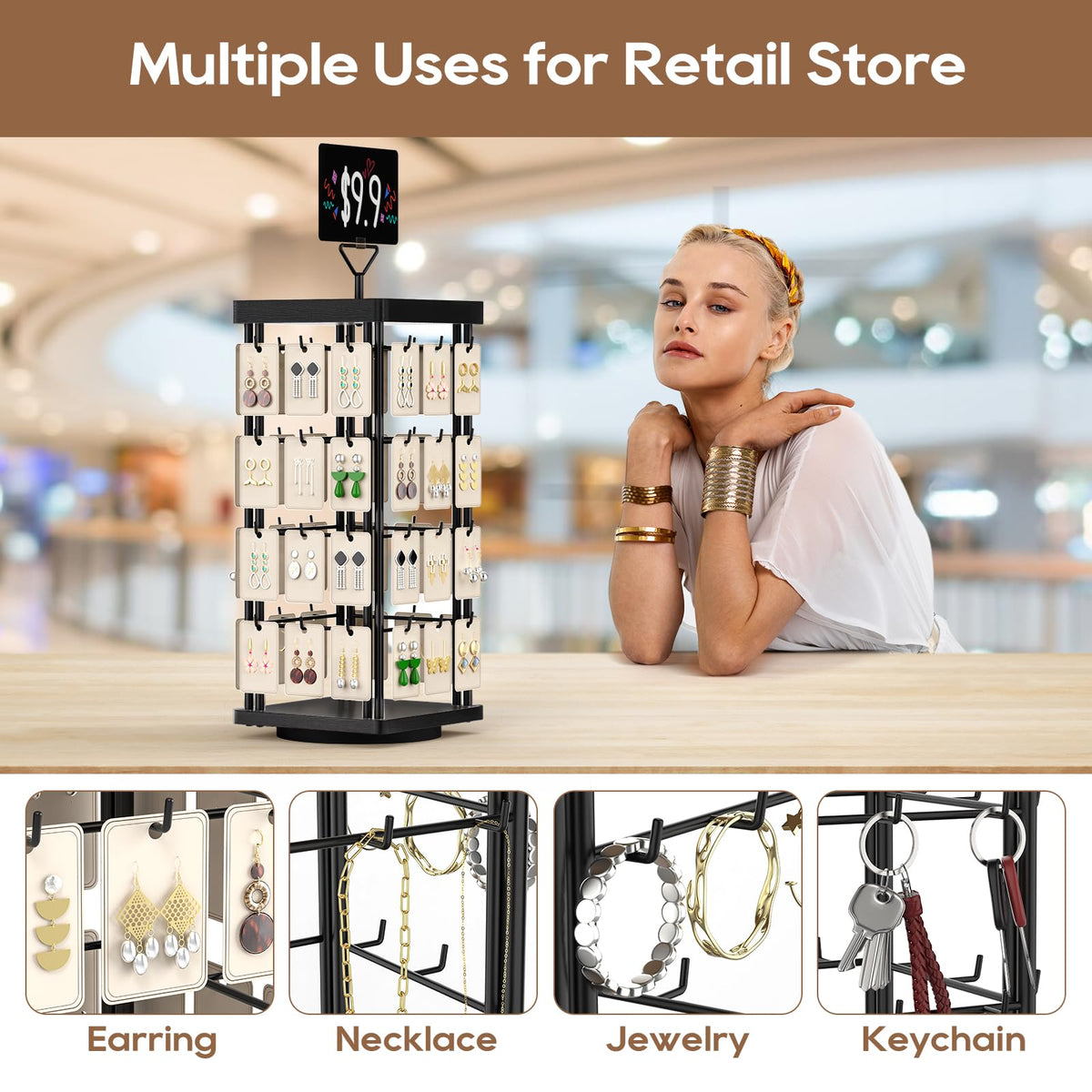 THYGIFTREE Rotating Earring Display for Vendors, Jewelry Display Stand for Selling, Necklace Display Stands Earring Cards for Selling Bracelets - image 4