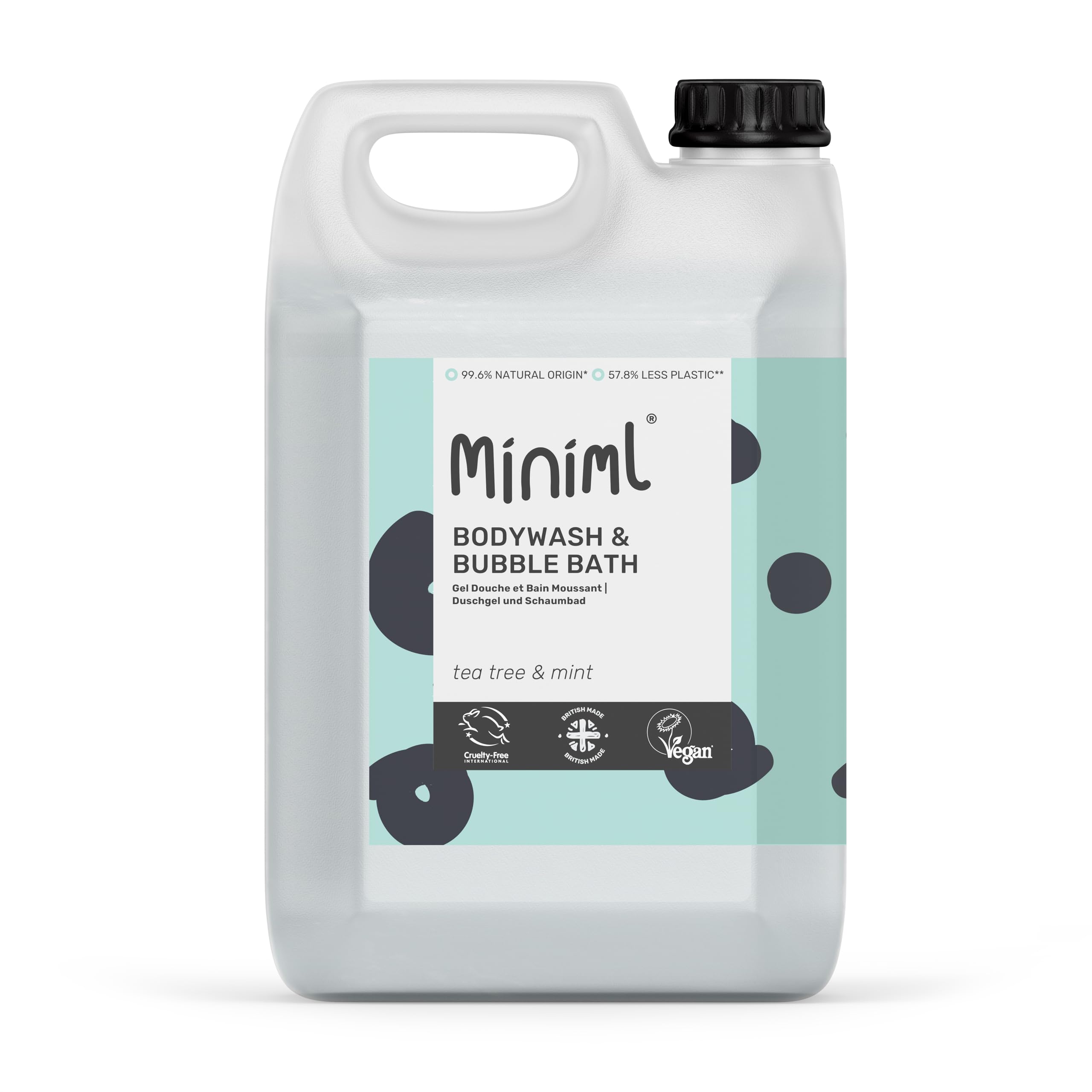 Miniml Tea Tree & Mint Body Wash & Bubble Bath – 5L Eco Refill for Sensitive Skin