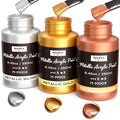 Nicpro Metallic Acrylic Paint Set - Gold, Silver, Copper - 3 x 250ml