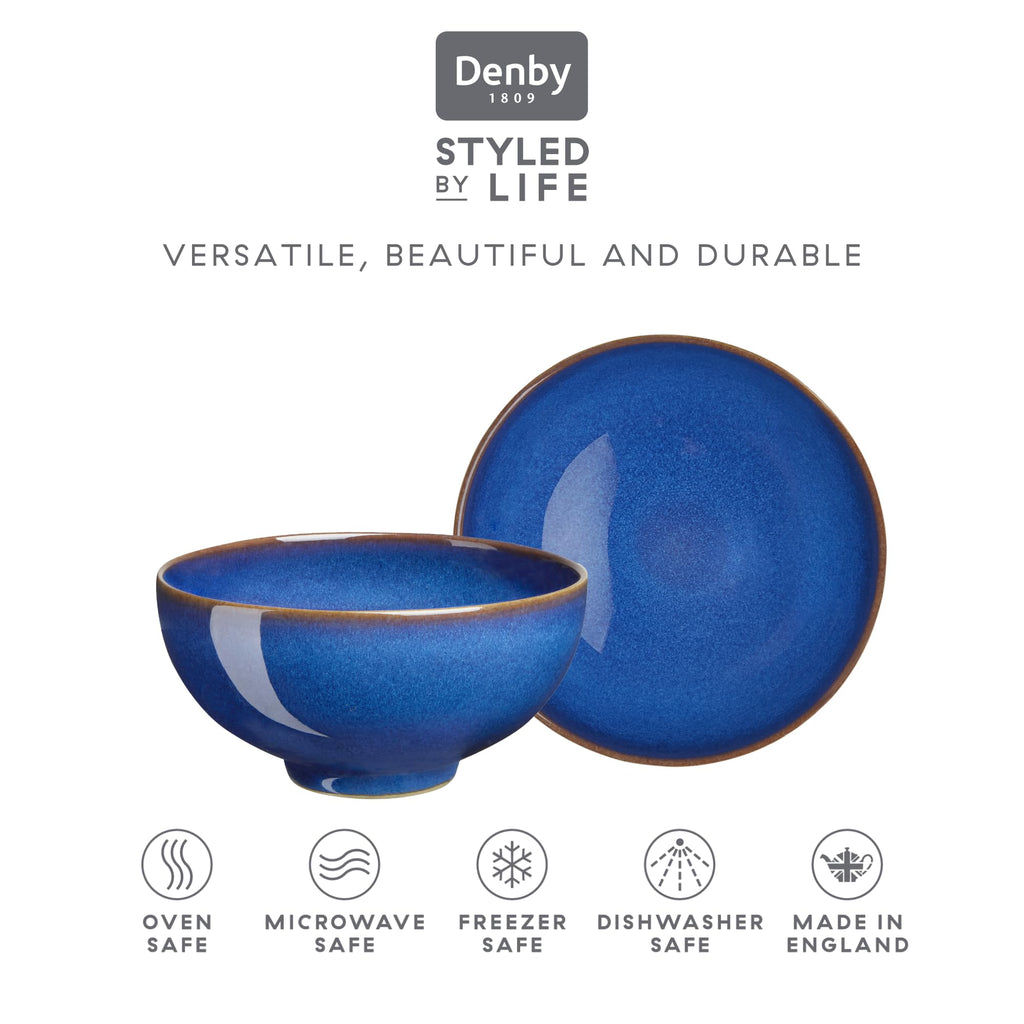 Denby Imperial Blue Rice Bowls – Set of 4 Handcrafted Ceramic Stoneware
