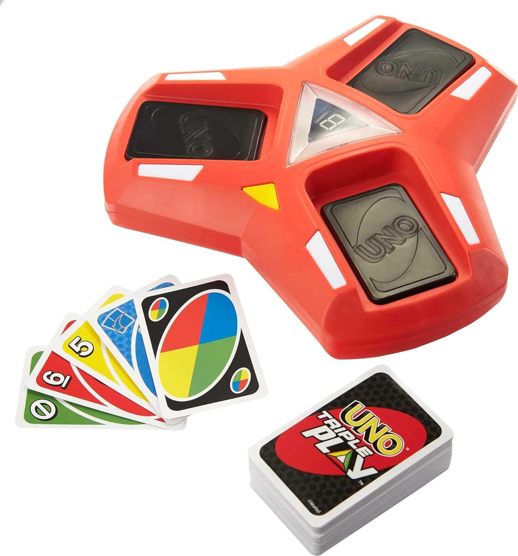 UNO Triple Play Card Game by Snaps – Family Game with Lights and Sounds