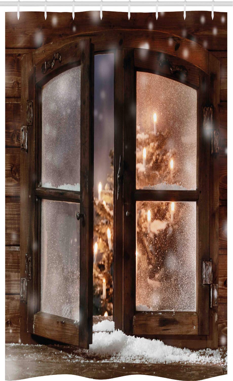 ABAKUHAUS Winter Stall Shower Curtain | Xmas Tree Cabin Fabric | 47" x 70"