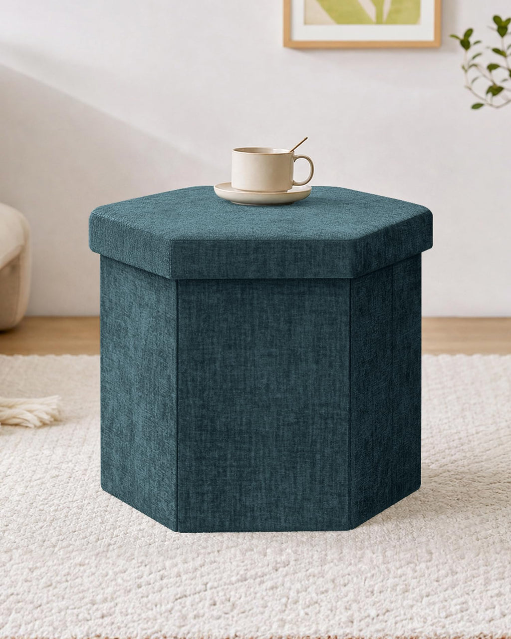 Bonlife Folding Storage Ottoman Hexagonal, Footrest with Toy Ches Box, 43cm - image 5
