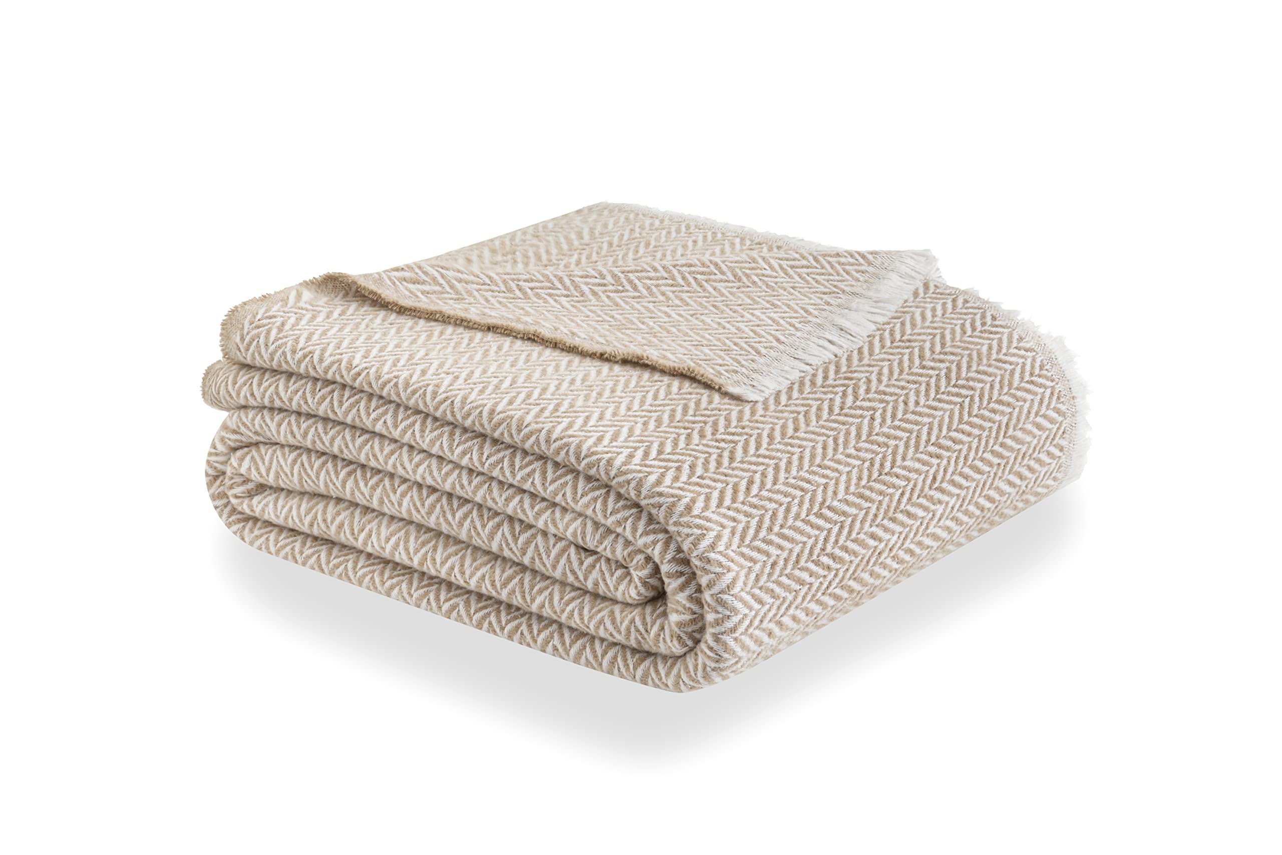 Todocama Extra Soft Cotton Blanket – Herringbone Sofa Cover, Sand Beige