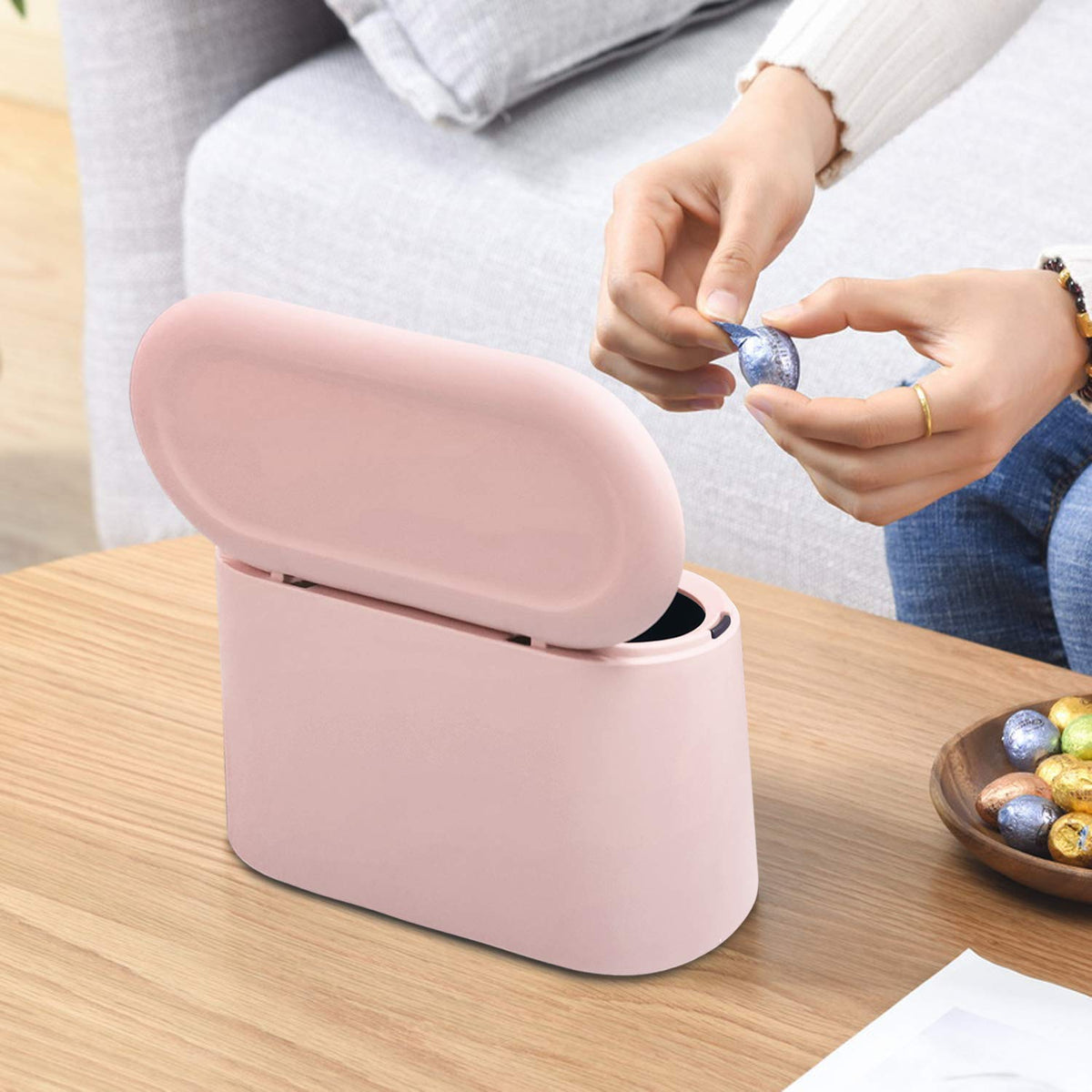 JEEZAO Office Desktop Paper Bin,Desk Trash Can with Lid, Mini Kids Table Waste Bin for Bedroom Bathroom,Storage Box for Pet Food - image 5