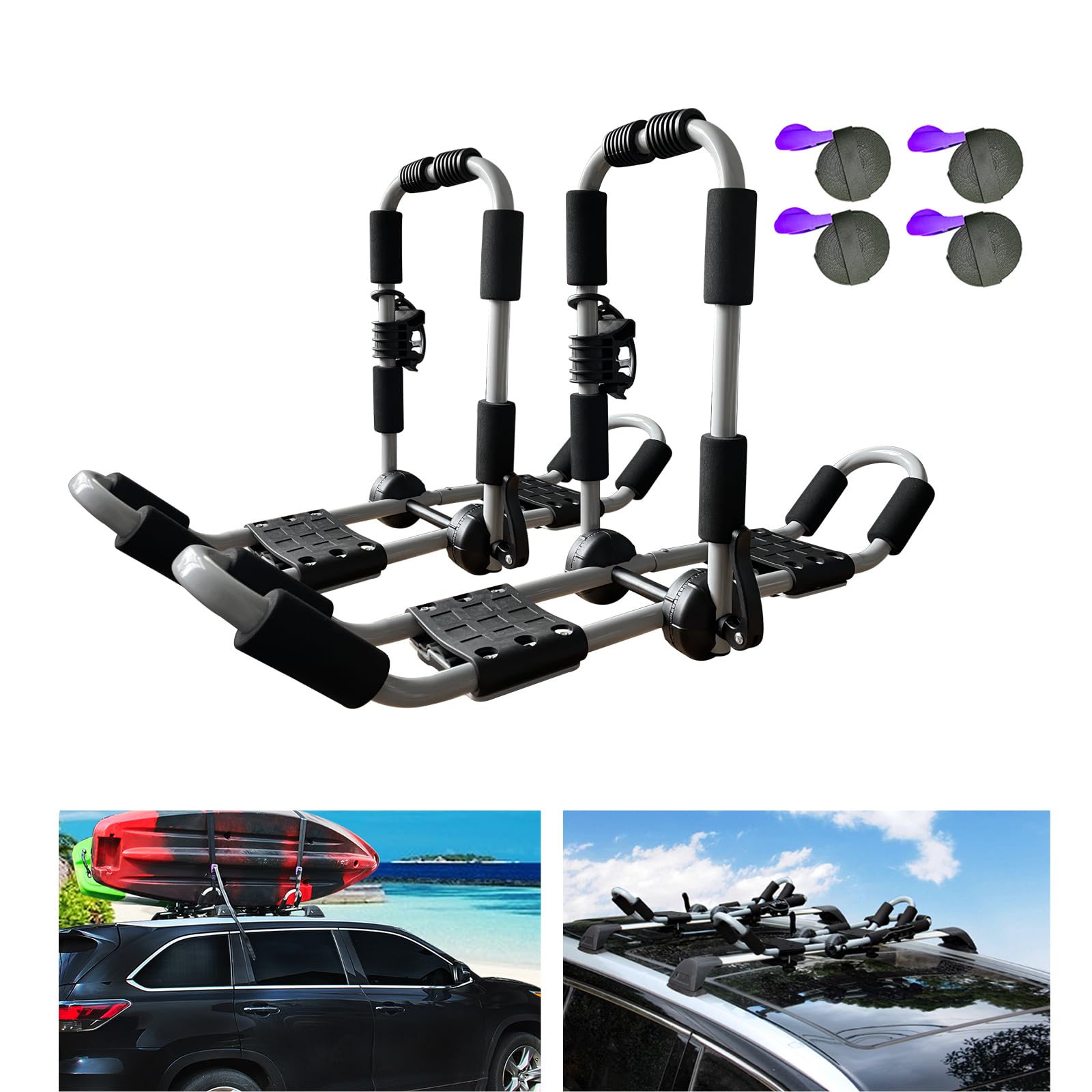 ASMSW Folding Kayak Roof Rack | 4-in-1 Adjustable J-Bar with Straps