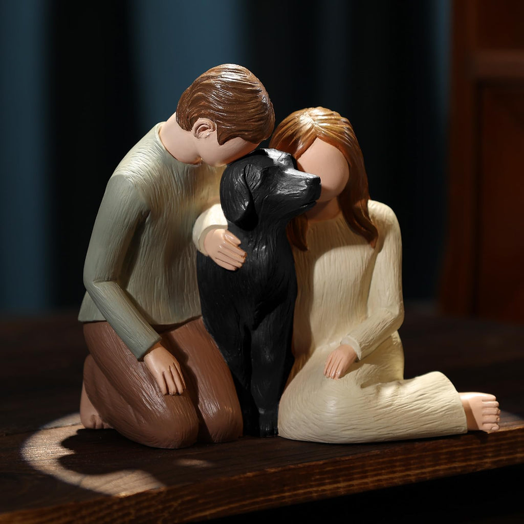 Carracci Black Dog Memorial Figurine – Resin Couple & Pet Sympathy Gift