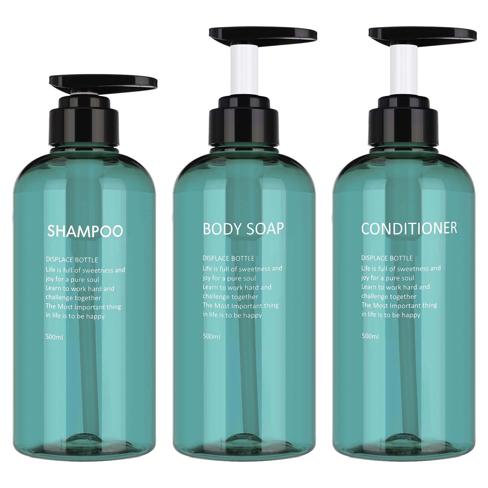 Olyee 3-Pack 500ml Blue Shampoo Bottles | Refillable Pump Soap Dispensers
