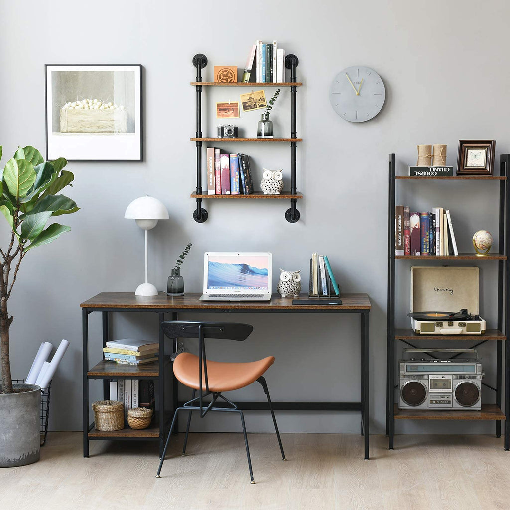 IBUYKE Industrial Pipe Floating Shelves | 3-Tier Wood Wall Storage