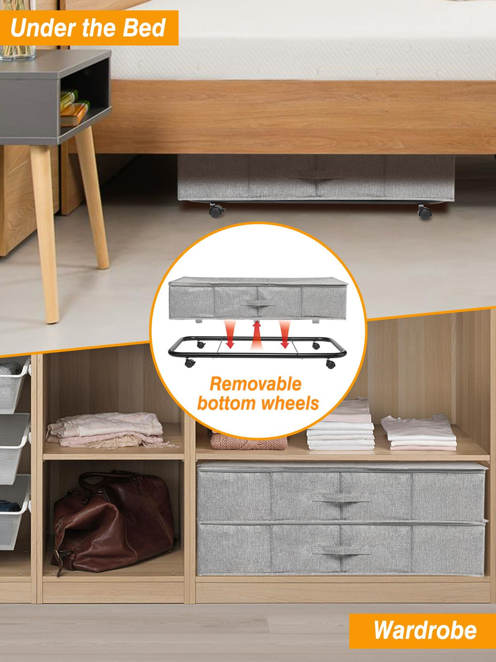 JUPELI Under Bed Storage on Wheels | 50L Foldable Rolling Organiser | 2 Pack